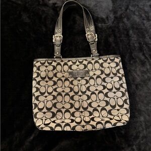 Coach Black and Cream Signature Tote